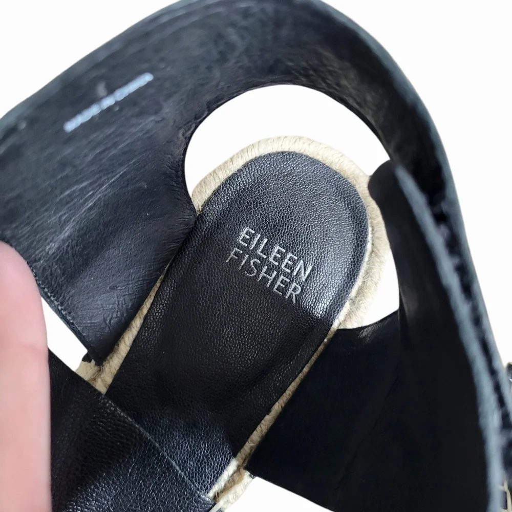 Eileen‎ Fisher Willow Tumbled Leather Wedge Espadrille Black